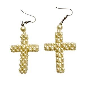 Faux pearl cross earrings